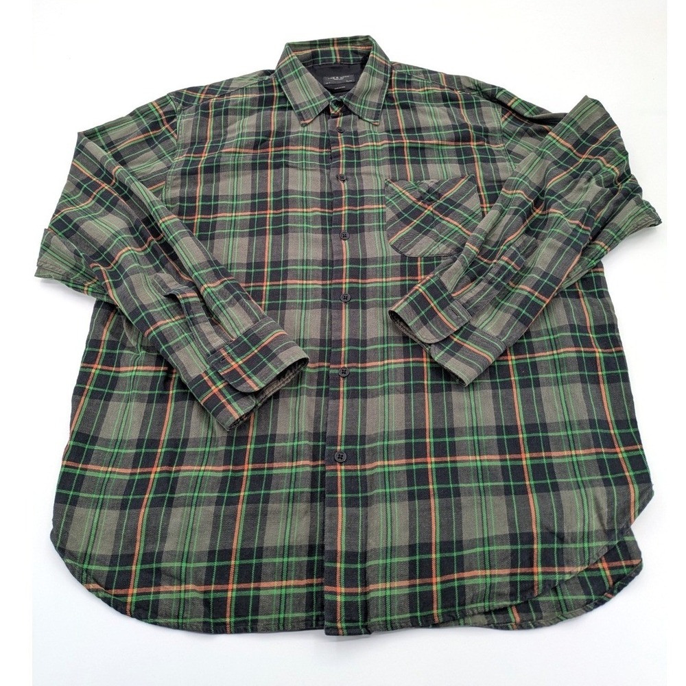 Rag & Bone‎ New York Men's XL Plaid Flannel Shirt Green Black Orange Button Down